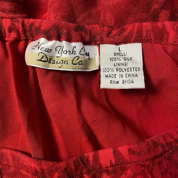 New York City Design Co. Red‎ Ruffle Side Slit Skirt 100% Silk Size L - Picture 2 of 6